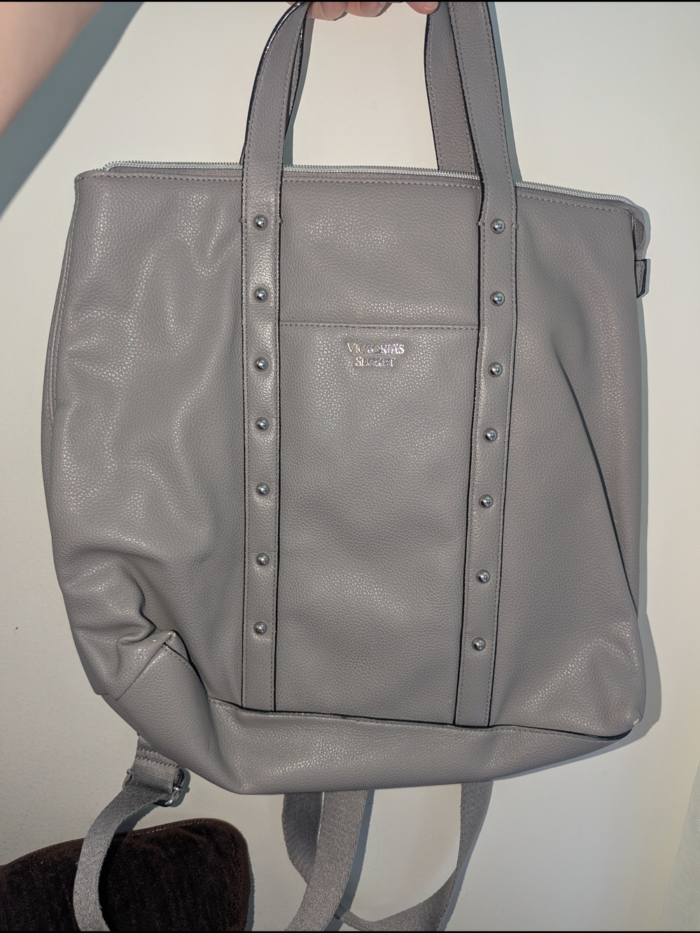 Victoria's Secret Gray Pebbled Leather Tote Backpack